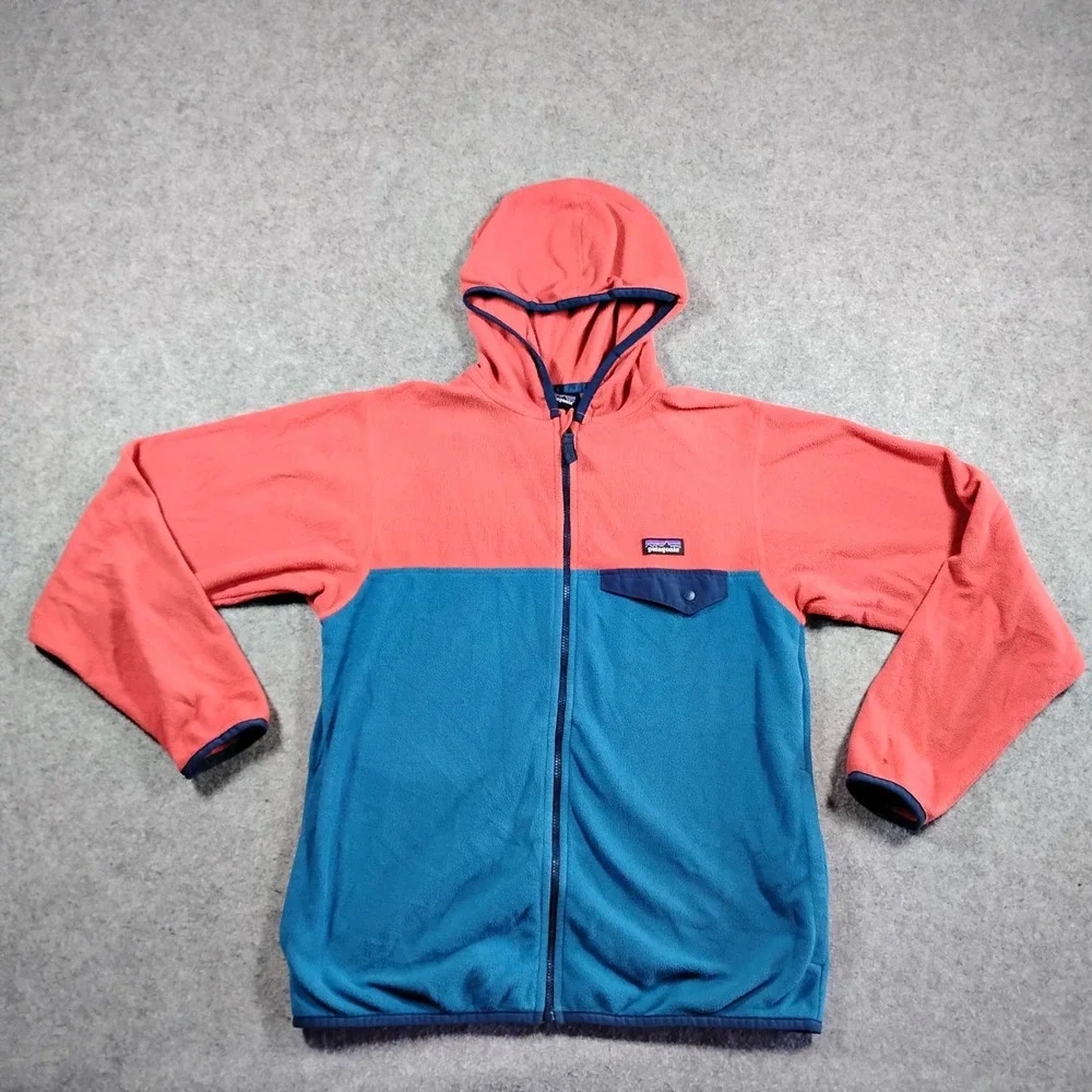 Patagonia Kids XL 14 Micro D Snap-T Full-Zip Fleece Hoody Coral Blue 65465 *Flaw